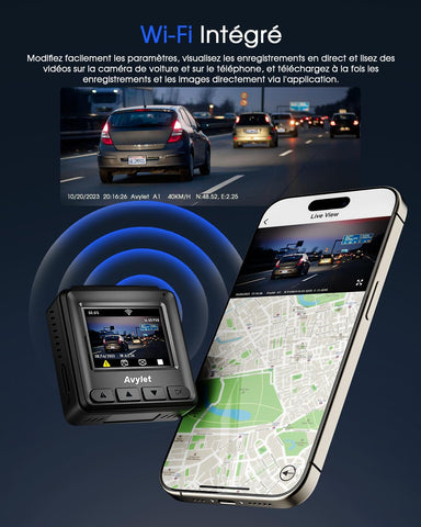 2K Dashcam Avant Wi-FI, Camera Embarquée Voiture App, PEC du Module GPS Externe, Grand Angle de 170°, Vision Nocturne, 24H Mode Parking, Détection de Mouvement, Capteur G, Enregistrement en Boucle