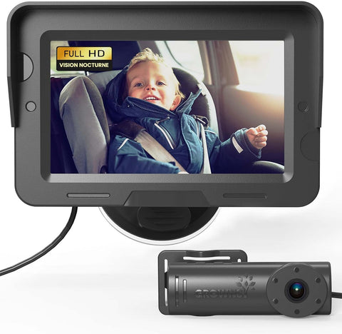 GROWNSY Camera Voiture Bébé avec Vision Nocturne et Grand Angle, Miroir Voiture Bébé HD 1080P Retroviseur Voiture Bebe, USB Plug & Play, Installation Facile