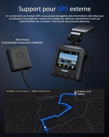 2K Dashcam Avant Wi-FI, Camera Embarquée Voiture App, PEC du Module GPS Externe, Grand Angle de 170°, Vision Nocturne, 24H Mode Parking, Détection de Mouvement, Capteur G, Enregistrement en Boucle