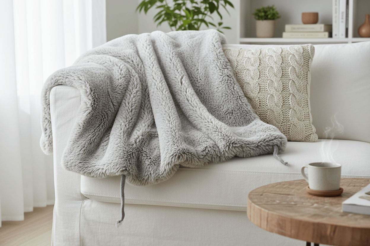 Plaid Cocooning Ultra - Doux 150x200cm - Fausse Fourrure Gris Perle - Home Chic Choc